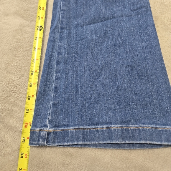 SPANX Women's Blue Flare Jeans High-Rise Sz L (32x31.5) Wide Leg Pull On Denim - Picture 6 of 9